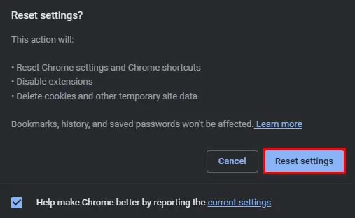 Fix: This Video Can’t Be Played (Error Code 224003) 27 reset-settings-chrome