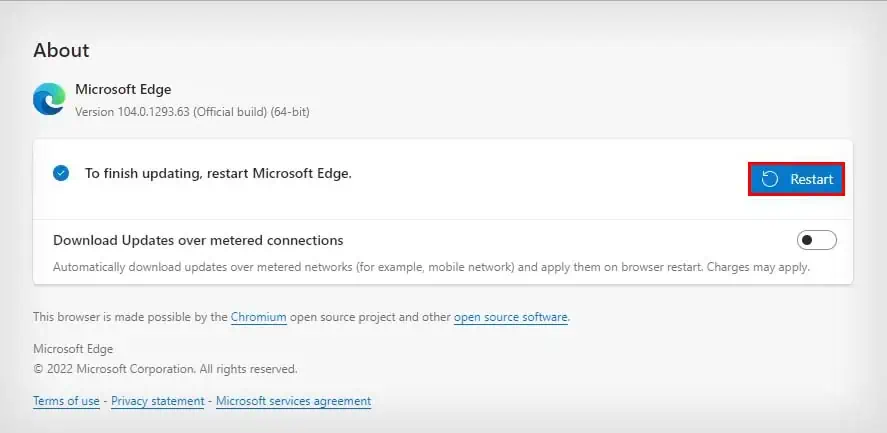 Fix: This Video Can’t Be Played (Error Code 224003) 22 restart-to-update-microsoft-edge