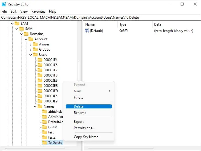 How to Delete Administrator Account in Windows? 6 Best Ways 11 sam-domains-account-users-names-delete