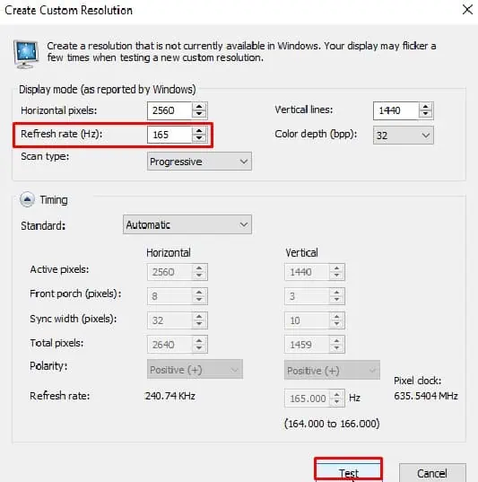 How to Change Your Monitor Refresh Rate 8 test-custom-refresh-rate