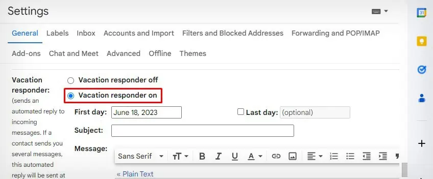 How to Automate Email Responses in Gmail 3 vacation-responder-on-option