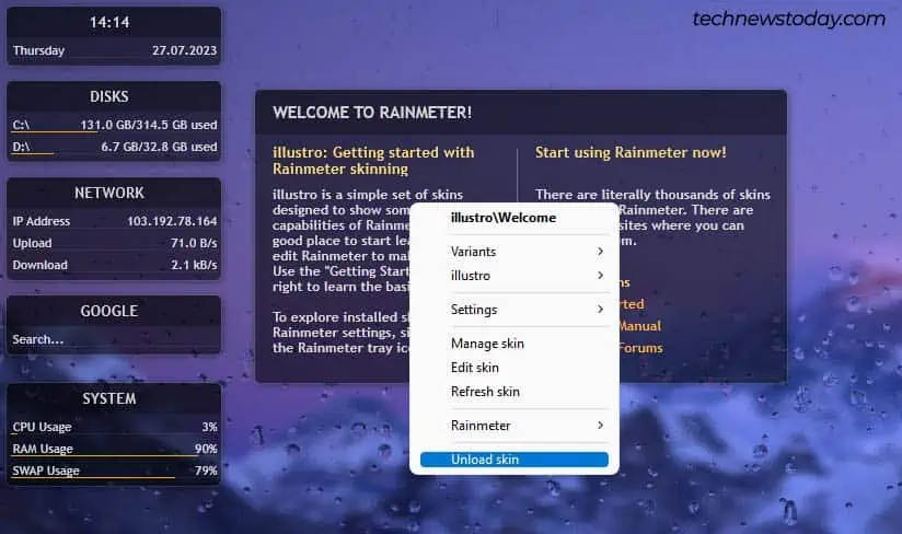 How to Make Your Desktop Look Cool and Aesthetic 11 Rainmeter-unload-skin