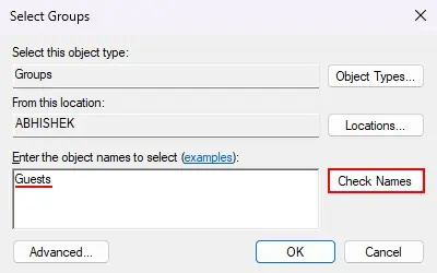 5 Ways to Create Guest Account in Windows 10 4 add-select-group-guests-check-names