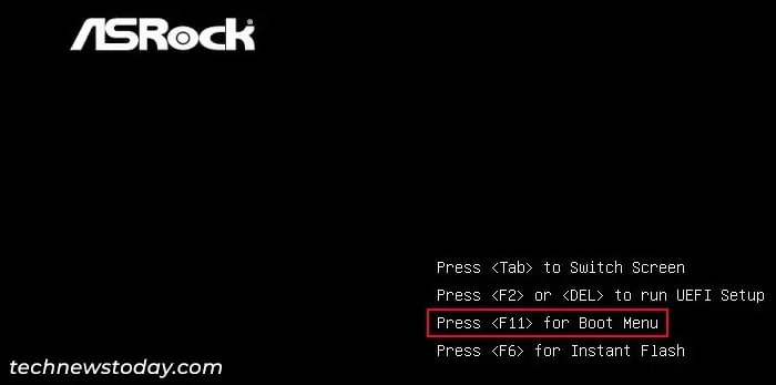 How to Boot from USB on ASRock Motherboard 1 asrock-manufactuer-logo-boot-menu-key-f11