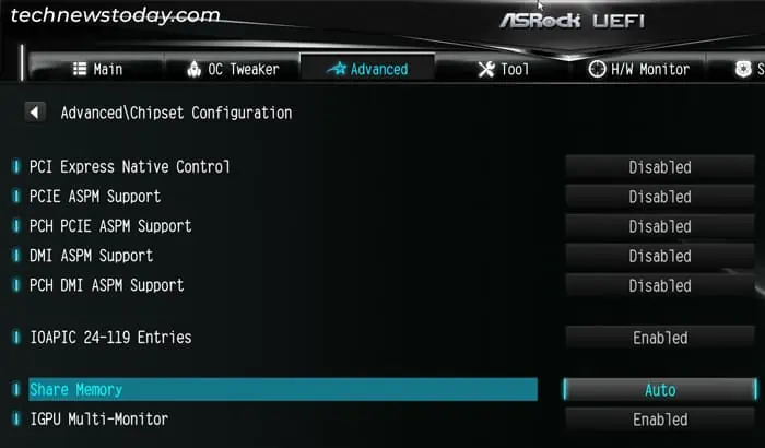 How to Enable Integrated Graphics on ASRock 7 asrock-uefi-advanced-chipset-configuration-share-memory-auto