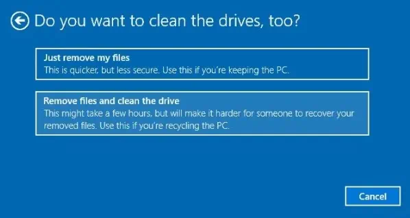 How to Factory Reset HP Laptop 18 clean-drives-prompt-factory-reset-windows