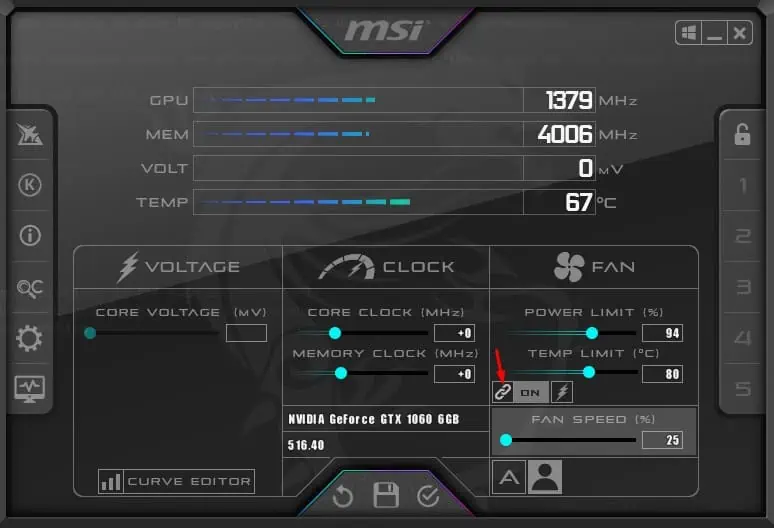 How to Control GPU Fan Speed Using MSI Afterburner 3 link-button-to-link-power-limit-and-temp-limit