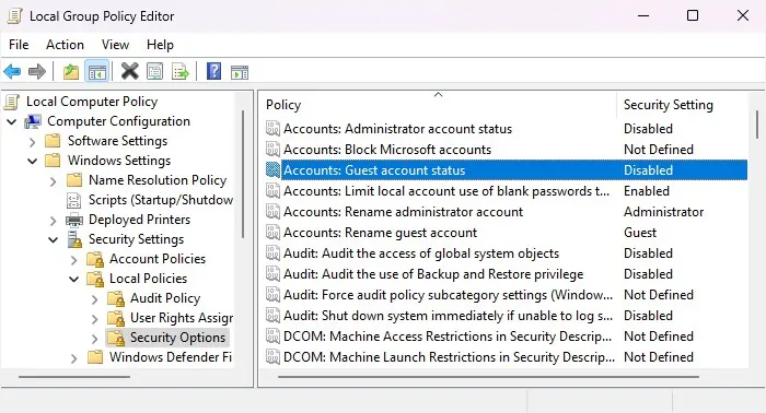 5 Ways to Create Guest Account in Windows 10 14 local-group-policy-editor-computer-configuration-windows-settings-security-settings-local-policies-security-options-accounts-guest-account-status