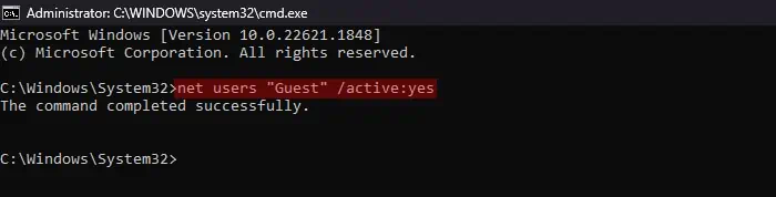 5 Ways to Create Guest Account in Windows 10 7 net-users-Guest-active-yes