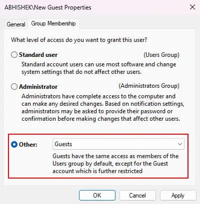 5 Ways to Create Guest Account in Windows 10 13 netplwiz-user-account-properties-group-membership-other-guests