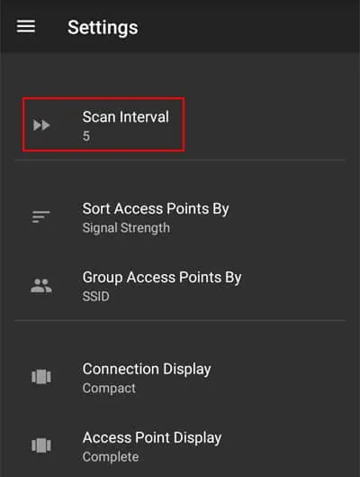 How to Locate a Wi-Fi Access Point 2 scan-interval-wifi-analyzer