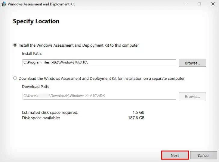 windows-adk-specify-install-location