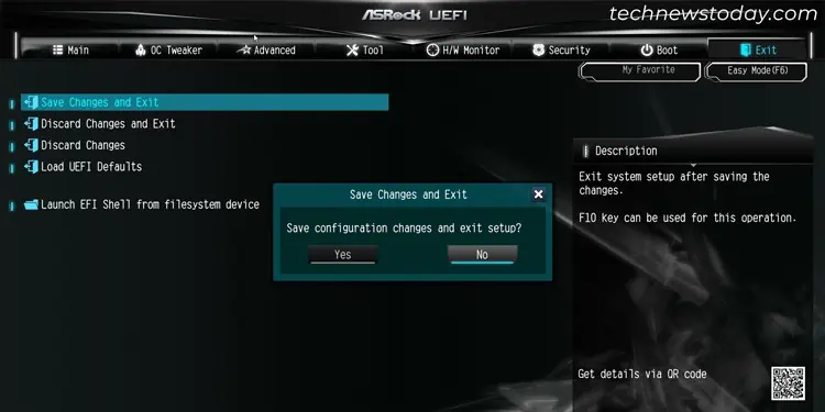 How to Enable XMP in BIOS? 6 asrock-save-changes-and-exit-uefi