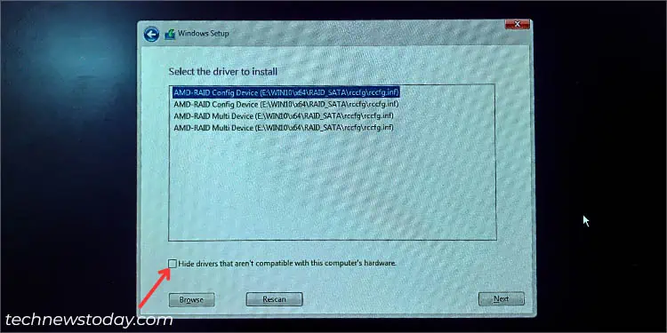 hide-drivers-that-arent-compatible-with-this-computer-hardware-uncheck