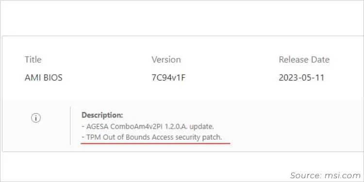Is BIOS Update Necessary? 8 Reasons to Do It 3 msi-ami-bios-security-patch-tpm
