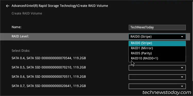 selecting-raid-level-asus-intel-bios