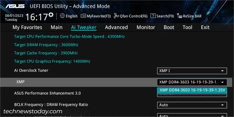 selecting-xmp-profile-asus-advanced-mode