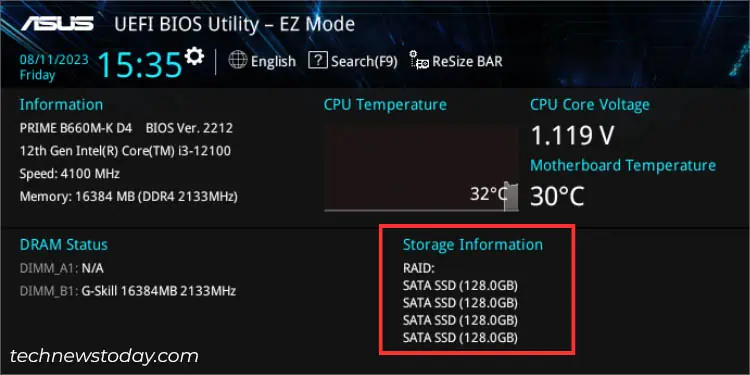 storage-information-section-in-intel-asus-bios-ez-mode