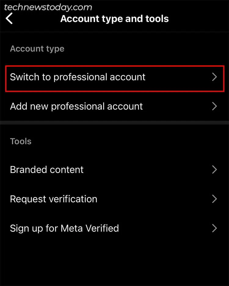Add Yours Sticker Not Working on Instagram? 9 Ways to Fix 17 Below-Account-Type-choose-Switch-to-Professional-Account