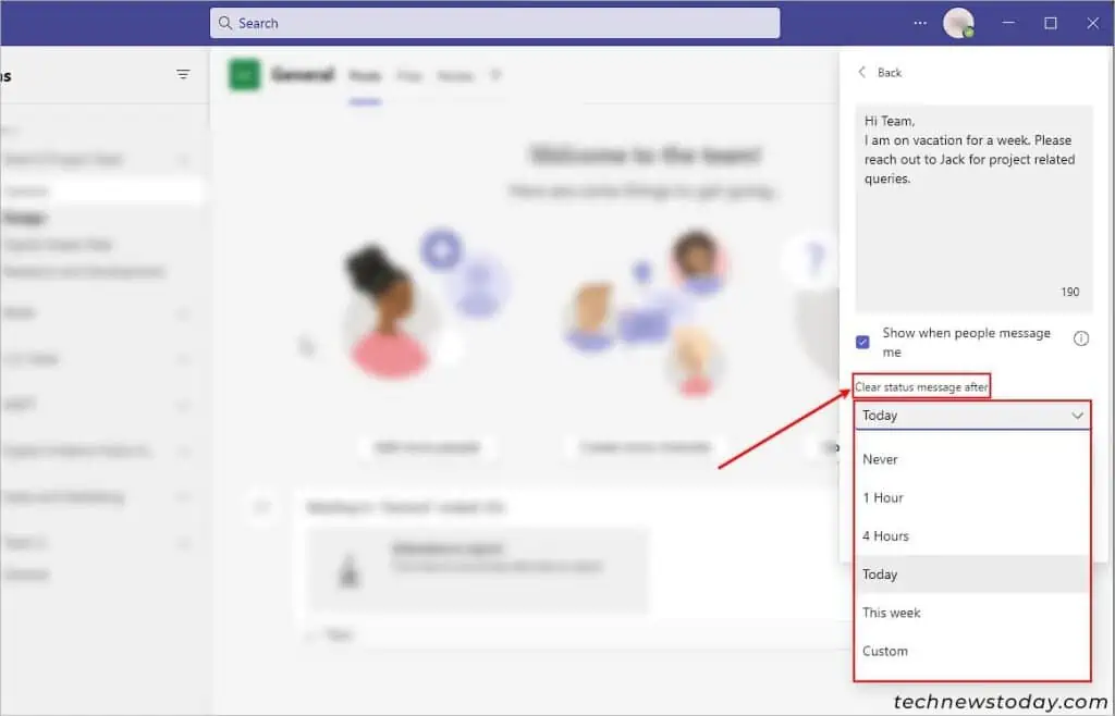 How to Set Out of Office in Teams 3 Clear-Out-of-Office-message-after-specific-time-on-Microsoft-Teams-1-1024x658