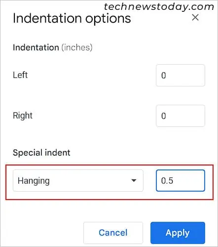 How to Indent Second Line in Google Docs for Citations 5 Set-specific-value-for-hanging-indent-Google-Docs