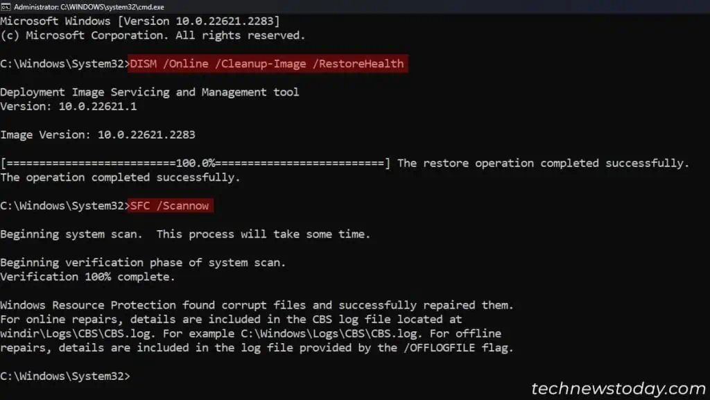 Windows 11 Settings Won't Open? Try These Fixes? 3 command-prompt-dism-online-cleanup-image-restorehealth-sfc-scannow-commands-1024x577