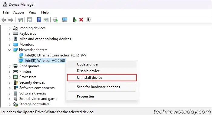 Intel Wireless AC 9560 Not Working? Try these Fixes 4 device-manager-intel-wireless-ac-9560-uninstall-driver