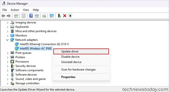 Intel Wireless AC 9560 Not Working? Try these Fixes 3 device-manager-intel-wireless-ac-9560-update-driver