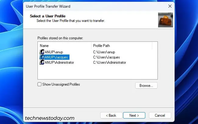 How To Transfer Windows User Profile To Another PC 9 profwiz-select-user-profile-1
