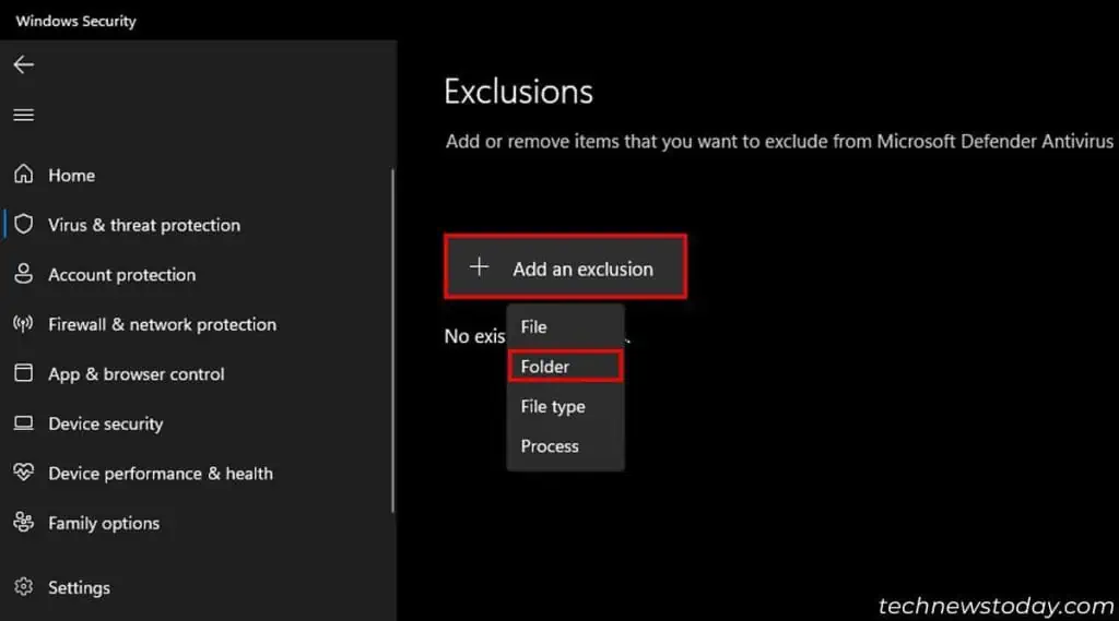 How To Allow Chrome To Access The Network In Your Firewall Or Antivirus Settings 5 virus-and-threat-protection-exclusion-add-folder-1024x569