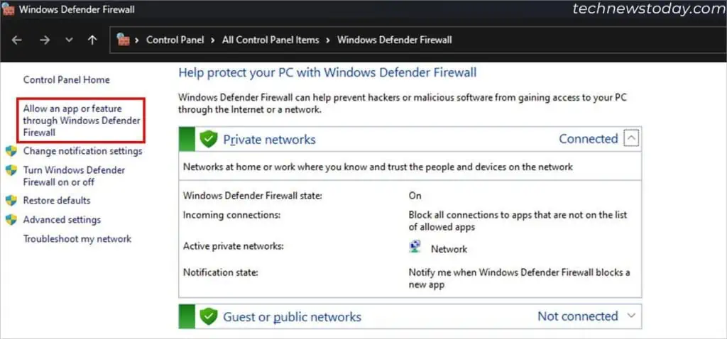 How To Allow Chrome To Access The Network In Your Firewall Or Antivirus Settings 1 windows-firewall-allow-an-app-or-feature-through-windows-defender-firewall-1024x478