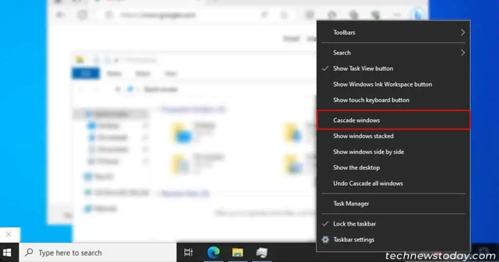 How to Move a Window That Is Off-Screen 2 Right-click-on-taskbar-and-select-Cascade-windows-1024x538