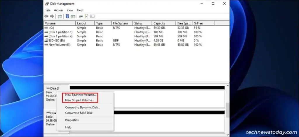 How To Open Disk Management in Windows 11? 11 Spanned-and-Stripped-Volume-1024x469