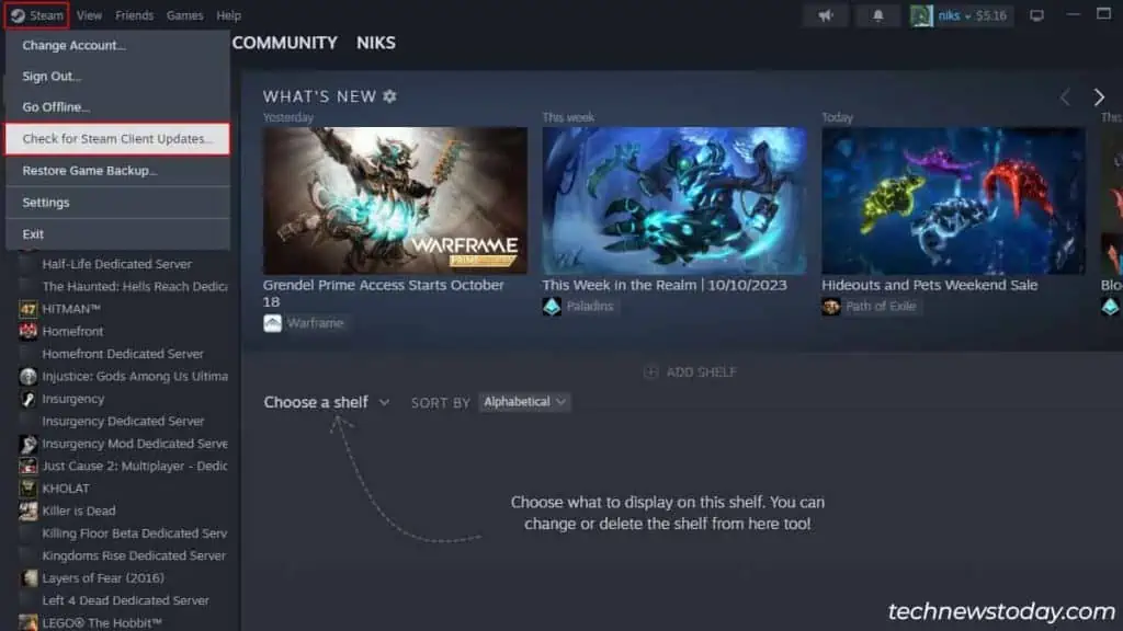 Steam Not Enough Disk Space? Here are 7 Fixes You Can Try 15 check-for-steam-update-2-1024x576
