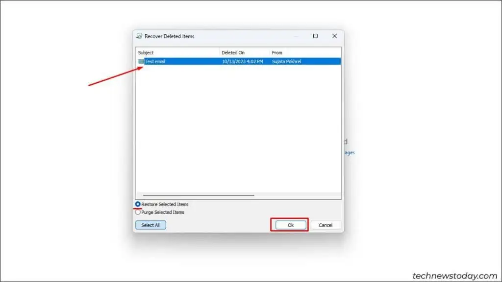 How to Recover Deleted Folder in Outlook 5 chooose-the-subject-date-and-sender-then-click-Ok-2-1024x576