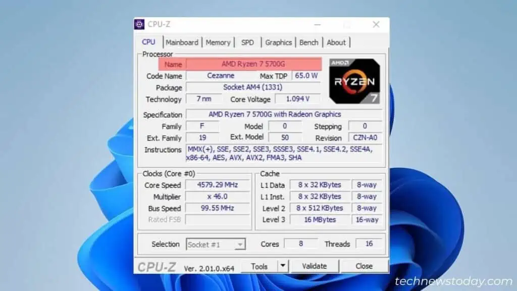 4 Ways to Check What CPU You Have 11 cpuz-processor-name-check-1024x576