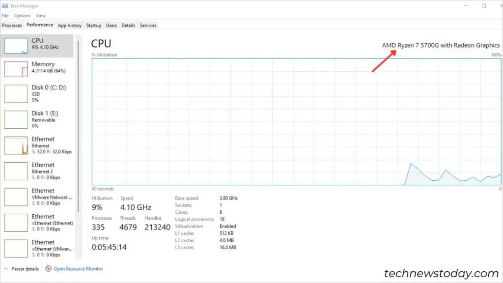 4 Ways to Check What CPU You Have 5 finding-cpu-from-task-manager-1024x576