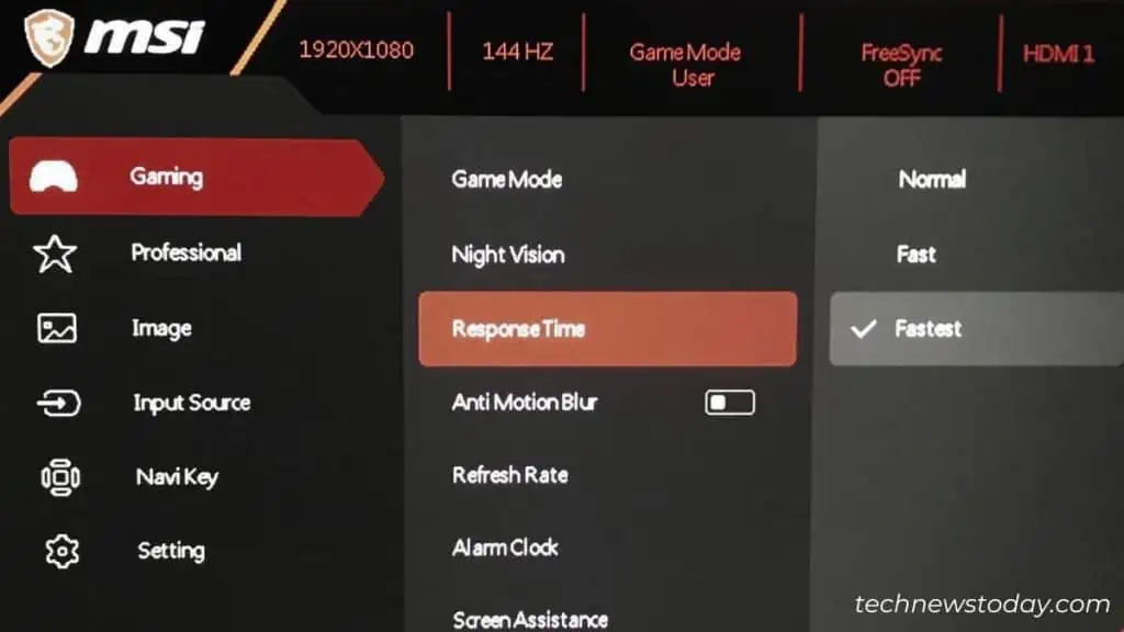 What Is Monitor Ghosting? Causes and Fixes 7 msi-responsetime-to-fastest-1024x576