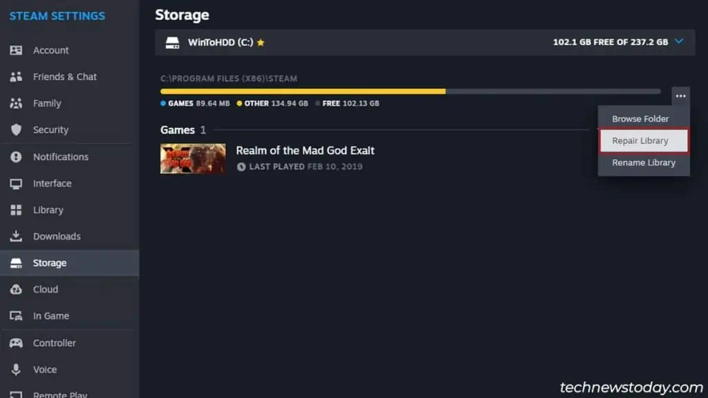 Steam Not Enough Disk Space? Here are 7 Fixes You Can Try 13 repair-library-option-1024x576