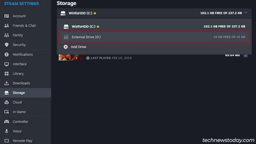 Steam Not Enough Disk Space? Here are 7 Fixes You Can Try 7 selecting-external-drive-1024x576