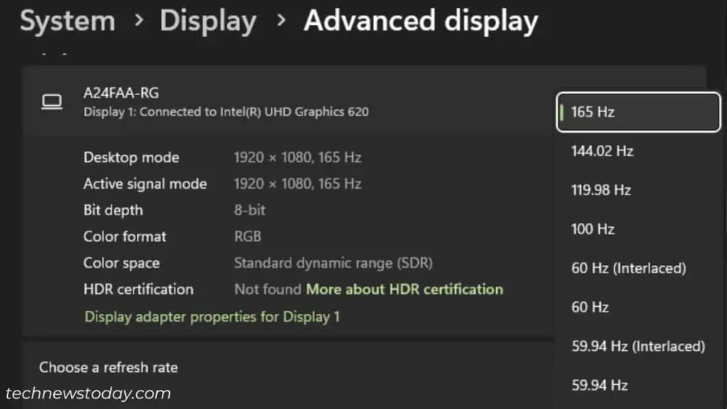 What Is Monitor Ghosting? Causes and Fixes 9 setting-refresh-rate-to-maximum-1024x576