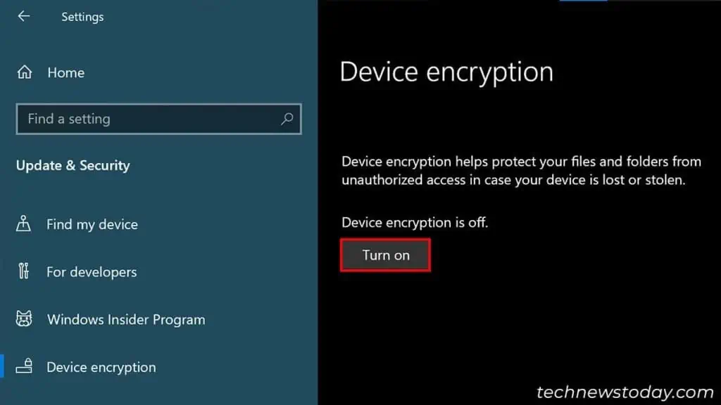 How to Encrypt Hard Drive on Windows 6 turn-on-device-encryption-1024x576