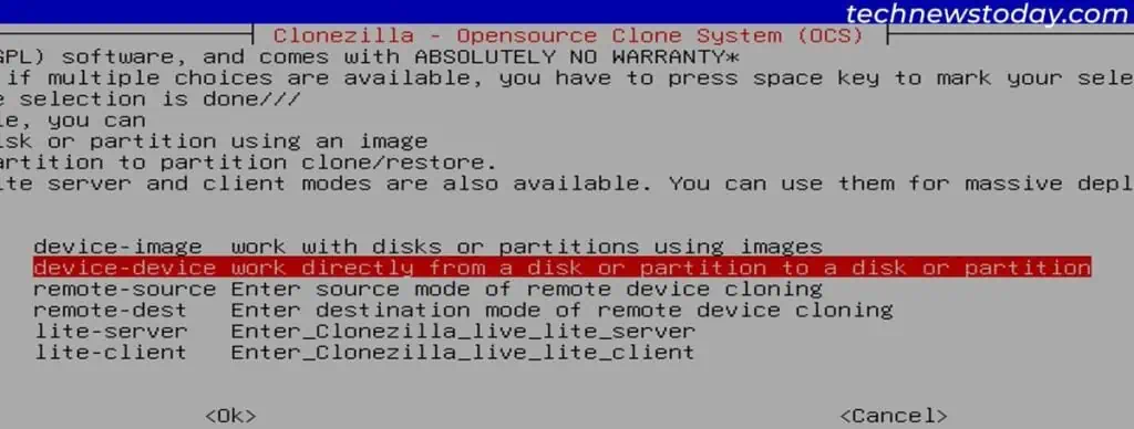 How to Clone a Hard Drive to SSD 9 clonezilla-device-device-select-1024x388