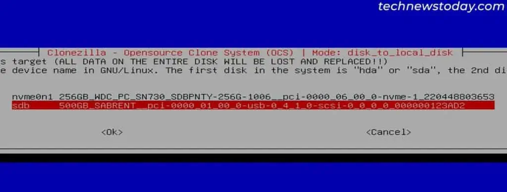 How to Clone a Hard Drive to SSD 13 clonezilla-select-destination-disk-1024x388