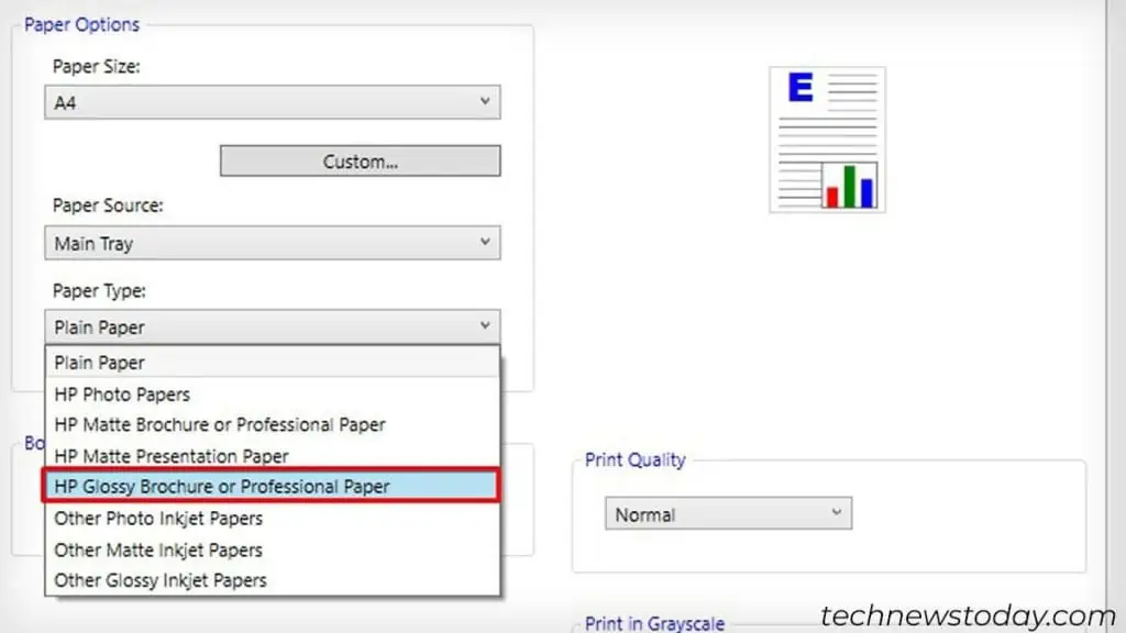 Printer Not Printing Black? Here's How to Fix It 2 select-glossy-paper-in-the-paper-type-1024x576