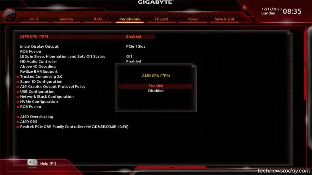How to Enable TPM on a Gigabyte Motherboard 4 amd-cpu-ftpm-enabled-1024x576