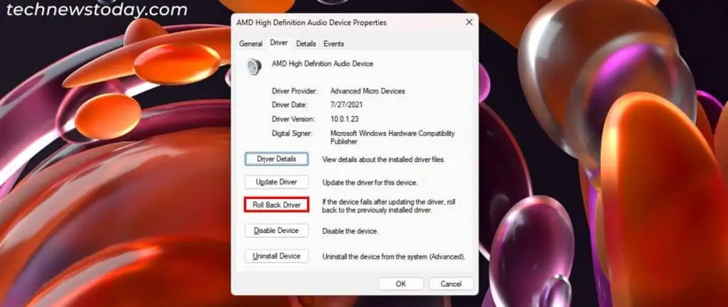 5 Ways to Fix “No Speakers or Headphones are Plugged In” Error 7 roll-back-audio-driver-device-manager-1024x432