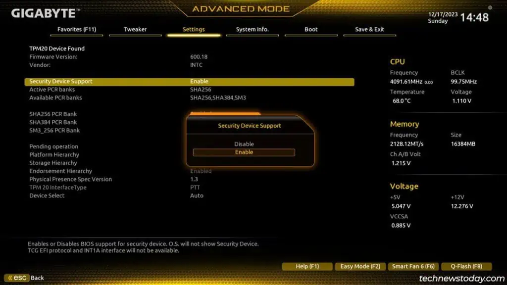 How to Enable TPM on a Gigabyte Motherboard 3 security-device-support-enabled-1024x576