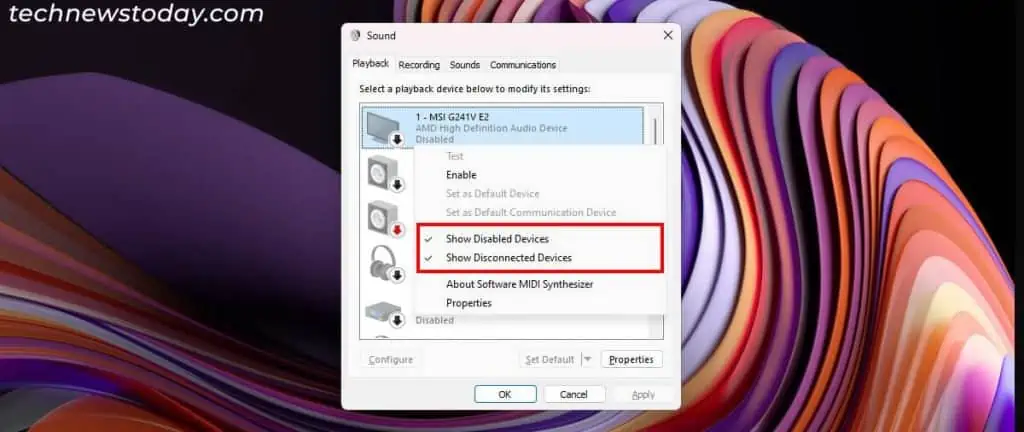 5 Ways to Fix “No Speakers or Headphones are Plugged In” Error 3 sound-playback-show-disabled-and-disconnected-devices-1024x432