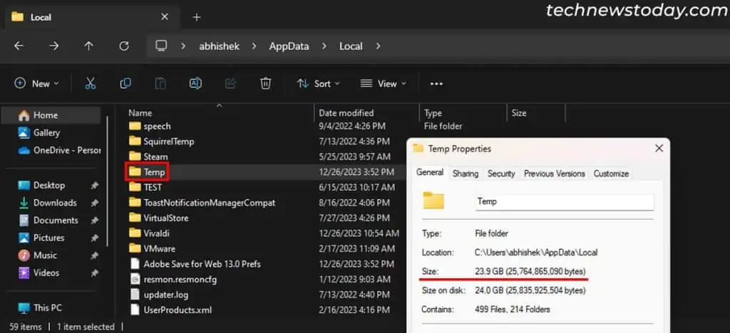How Often Should I Run Storage Sense or Disk Cleanup? 3 large-number-of-temporary-files-in-temp-folder-1024x468